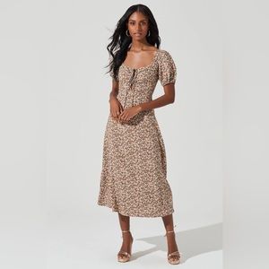 ASTR the Label Lace Up Puff Sleeve Floral Midi Dress Small NWT